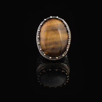 Tiger Eye Ring with Micro Onyx Stone | Chunky Sterling Silver Engagement Ring | Handmade Vintage Mens Silver with Custom Engraving | Gift Polishing Cloth Included - 7