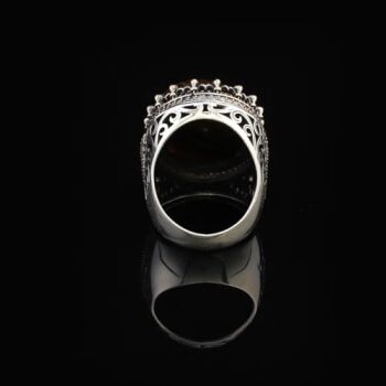 Tiger Eye Ring with Micro Onyx Stone | Chunky Sterling Silver Engagement Ring | Handmade Vintage Mens Silver with Custom Engraving | Gift Polishing Cloth Included - 2