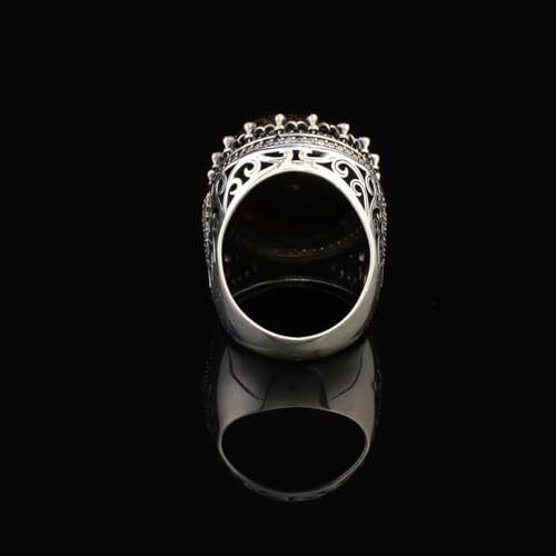 Tiger Eye Ring with Micro Onyx Stone | Chunky Sterling Silver Engagement Ring | Handmade Vintage Mens Silver with Custom Engraving | Gift Polishing Cloth Included - 2