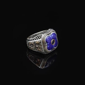 Vintage Handmade Lapis Lazuli Ring with Black Onyx and Micro Stone - 925 Sterling Silver Men's Ring with Gemstone and Silver Polishing Cloth Gift - 7