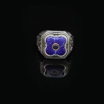 Vintage Handmade Lapis Lazuli Ring with Black Onyx and Micro Stone - 925 Sterling Silver Men's Ring with Gemstone and Silver Polishing Cloth Gift - 5
