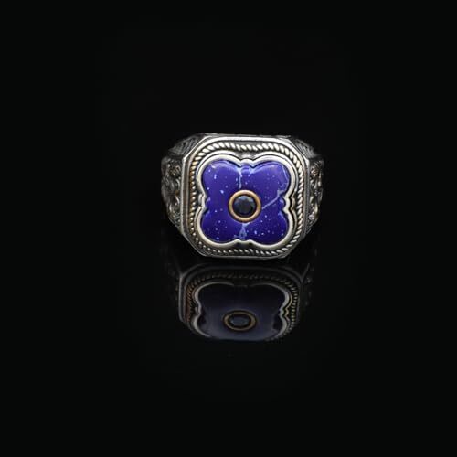 Vintage Handmade Lapis Lazuli Ring with Black Onyx and Micro Stone - 925 Sterling Silver Men's Ring with Gemstone and Silver Polishing Cloth Gift - 5