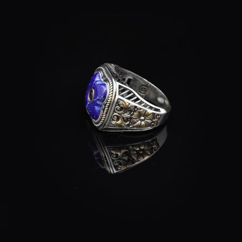 Vintage Handmade Lapis Lazuli Ring with Black Onyx and Micro Stone - 925 Sterling Silver Men's Ring with Gemstone and Silver Polishing Cloth Gift - 3