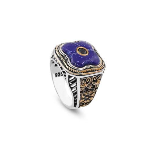 Vintage Handmade Lapis Lazuli Ring with Black Onyx and Micro Stone - 925 Sterling Silver Men's Ring with Gemstone and Silver Polishing Cloth Gift - 1