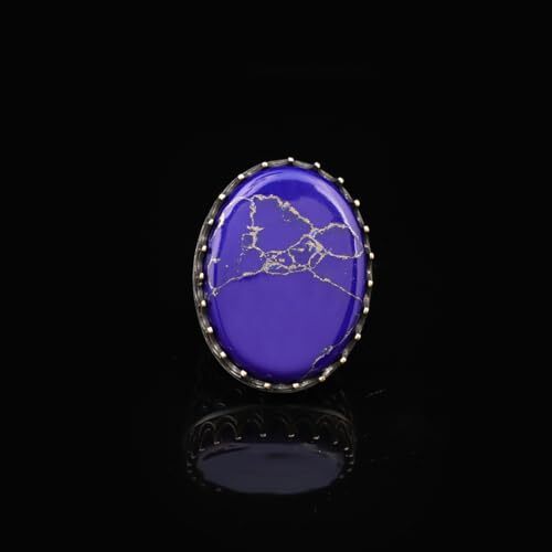 Vintage Men's Lapis Lazuli Oval Gemstone Ring - Handmade Ottoman Style 925 Sterling Silver Ring with Silver Polishing Cloth Gift - 7