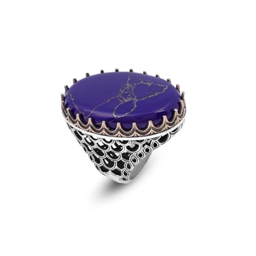 Vintage Men's Lapis Lazuli Oval Gemstone Ring - Handmade Ottoman Style 925 Sterling Silver Ring with Silver Polishing Cloth Gift - 1
